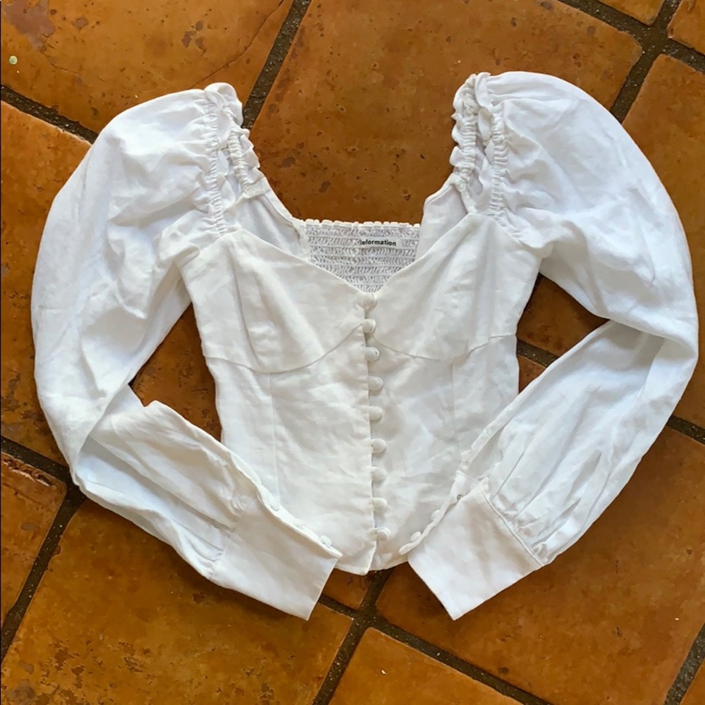 REFORMATION BUTTON DOWN CROPPED BLOUSE